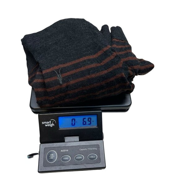 Allsaints Mens Keel Merino Wool Crew Sweater Stripes Size Small Gray Brown - Picture 9 of 9